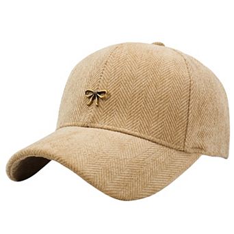 Women's Herringbone Baseball Cap with Bow Accent and Curved Brim