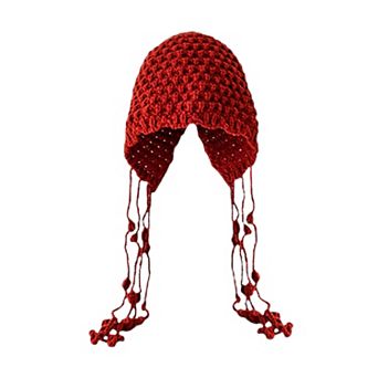 Women's Crochet Beanie with Tassel Details