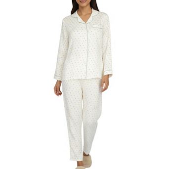 Women's 2 pc Set Long Sleeve Button Front Pajama Top with Contrast Piping and Relaxed Fit Pants