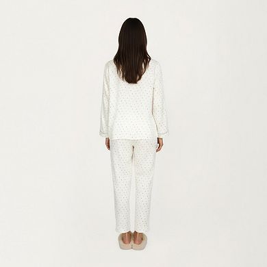 Women's 2-Piece Set Long Sleeve Button Front Pajama Top with Contrast Piping and Relaxed Fit Pants