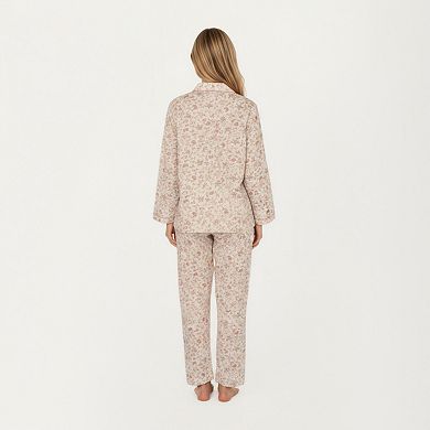 Women's 2-Piece Set Button Front Floral Print Pajama Top with Notched Collar and Relaxed Pants