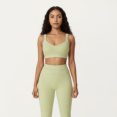 Women's Sports Bra with Scoop Neck, Wide Straps, and Contrast Stitch Detailing for Medium Support