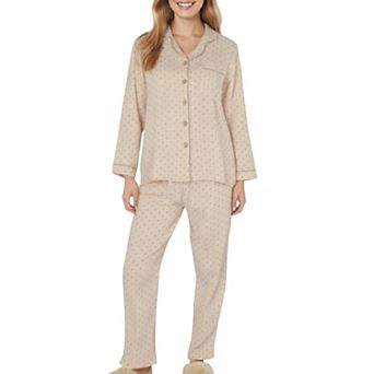 Women's 2 pc Set Button Front Pajama Top with Contrast Piping and Relaxed Fit Pants