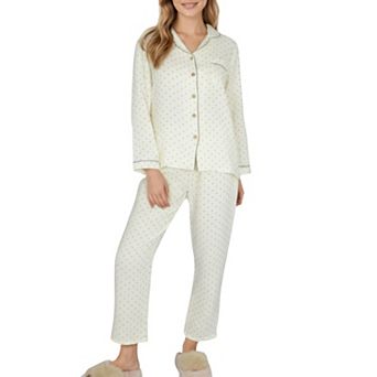 Women's 2 pc Set Button Front Pajama Top with Contrast Piping and Relaxed Fit Pants