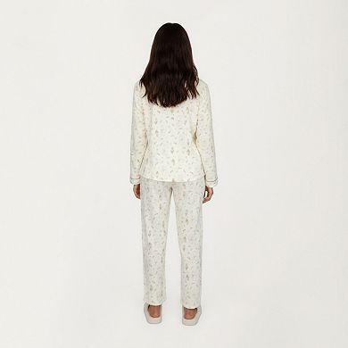Women's 2-Piece Set Long Sleeve Button Front Top and Relaxed Fit Pants Pajama Set with Tulip Print