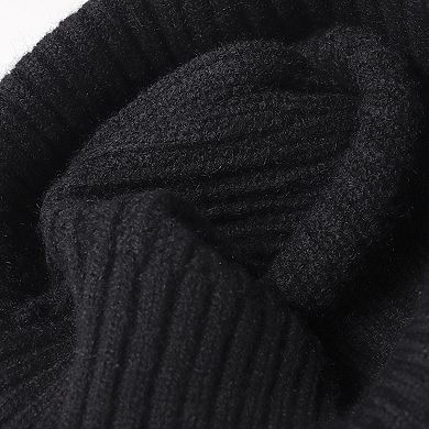 Unisex Rib Knit Beanie with Folded Cuff and Contrast Stripe Detail