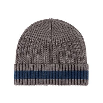 Unisex Rib Knit Beanie with Folded Cuff and Contrast Stripe Detail