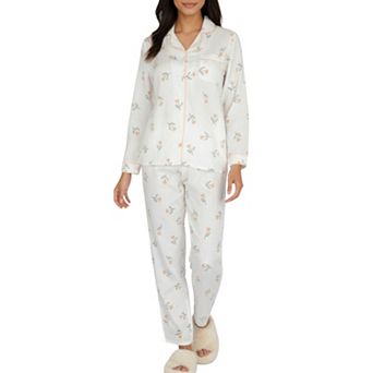 Women's 2 pc Set Long Sleeve Sleep Shirt with Floral Pattern and Coordinating Lounge Pants