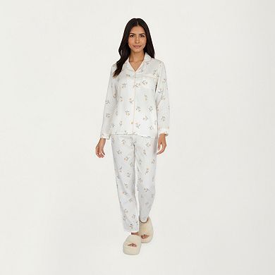 Women's 2-Piece Set Long Sleeve Sleep Shirt with Floral Pattern and Coordinating Lounge Pants