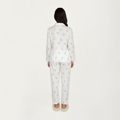 Women's 2-Piece Set Long Sleeve Sleep Shirt with Floral Pattern and Coordinating Lounge Pants