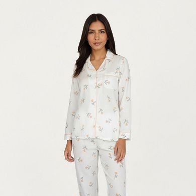 Women's 2-Piece Set Long Sleeve Sleep Shirt with Floral Pattern and Coordinating Lounge Pants