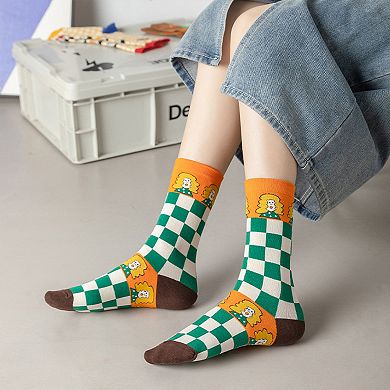 Women's Trendy Cotton Socks 2-Pack Colorful Patterned Casual Design Breathable Soft
