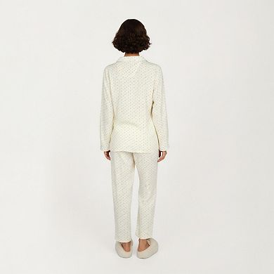 Women's 2-Piece Long Sleeve Button Front Top and Relaxed Fit Pants Pajama Set with Polka Dot Print