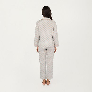 Women's 2-Piece Set Long Sleeve Button-Up Pajama Top with Matching Relaxed Fit Printed Pants