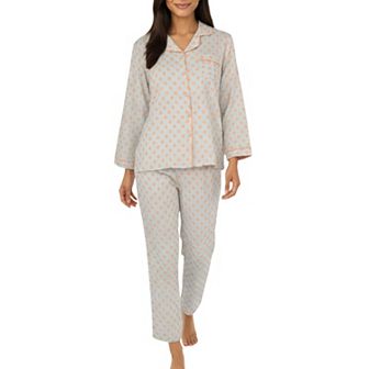 Women's 2 pc Set Long Sleeve Button-Up Pajama Top with Matching Relaxed Fit Printed Pants