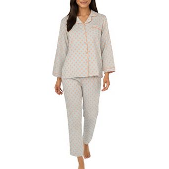 Women's 2 pc Set Long Sleeve Button-Up Pajama Top with Matching Relaxed Fit Printed Pants