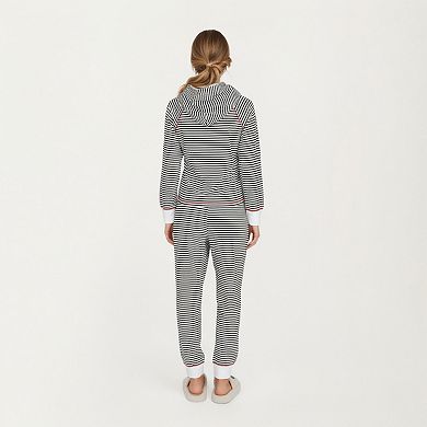 Women's 2-Piece Set Long Sleeve Pullover Top with Fuzzy Collar and Relaxed Fit Pants Pajama Set