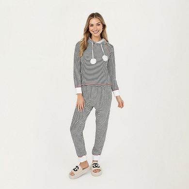 Women's 2-Piece Set Long Sleeve Pullover Top with Fuzzy Collar and Relaxed Fit Pants Pajama Set
