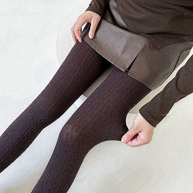 Women's Cable Knit Patterned Opaque Tights with Soft Stretch Fabric and Elastic Waistband