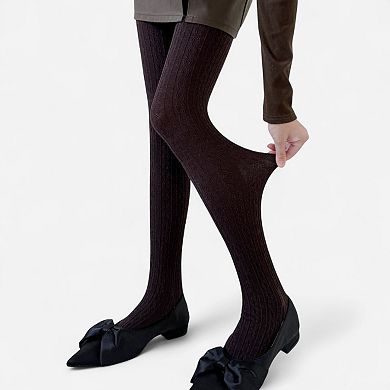 Women's Cable Knit Patterned Opaque Tights with Soft Stretch Fabric and Elastic Waistband