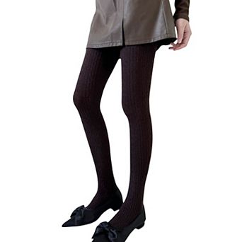 Women's Cable Knit Patterned Opaque Tights with Soft Stretch Fabric and Elastic Waistband