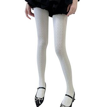 Women's Cable Knit Patterned Opaque Tights with Soft Stretch Fabric and Elastic Waistband