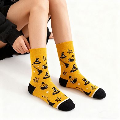 Women's 3-Pack Halloween Cotton Crew Socks with Festive Patterns