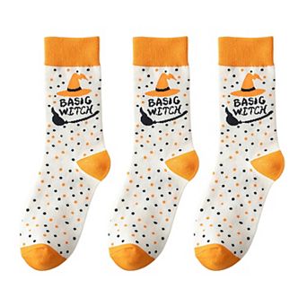 Women's 3-Pack Halloween Cotton Crew Socks with Festive Patterns