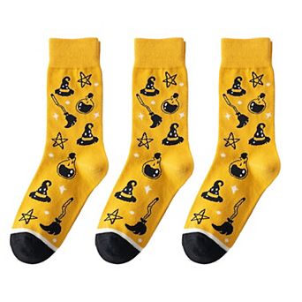 Women's 3-Pack Halloween Cotton Crew Socks with Festive Patterns