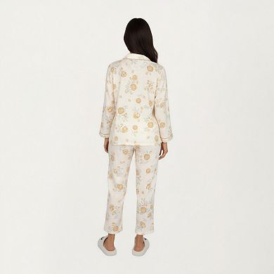 Women's 2-Piece Set Button-Up Floral Print Long Sleeve Sleep Shirt with Matching Relaxed Fit Pants
