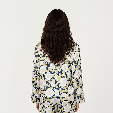 Women's 2-Piece Set Long Sleeve Button Front Pajama Set with Floral Print and Soft Silky Fabric