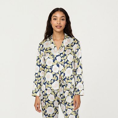 Women's 2-Piece Set Long Sleeve Button Front Pajama Set with Floral Print and Soft Silky Fabric