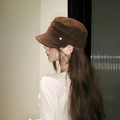 Women's Fleece Military - Style Cap with Heart Accent