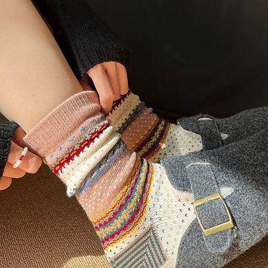 Women's 3-Pack Retro Cotton Crew Socks Soft Breathable Mid Calf Warm Everyday Wear