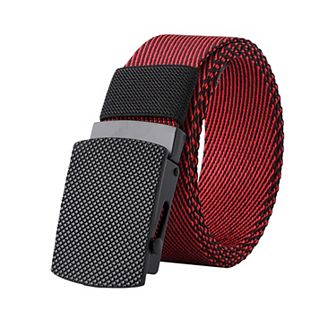 Women's Striped Nylon Belt with Textured Buckle