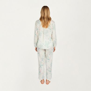 Women's 2-Piece Set Long Sleeve Button Front Top and Relaxed Fit Pants Pajama Set with Pastel Print