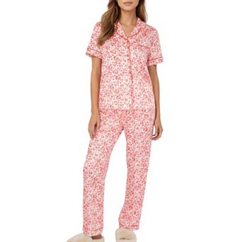 Women's 2 pc Set Short Sleeve Button Front Pajama Set with Leopard Print and Soft Fabric