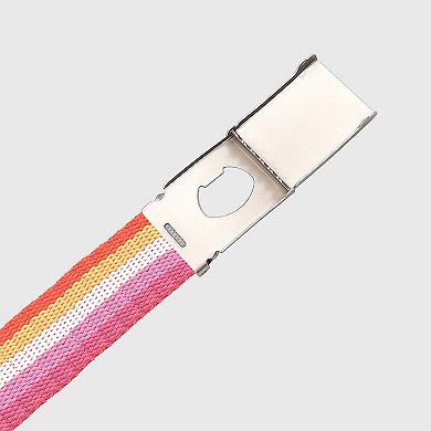 Women's Colorful Striped Canvas Belt with Silver Buckle