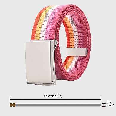 Women's Colorful Striped Canvas Belt with Silver Buckle