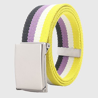 Women's Colorful Striped Canvas Belt with Silver Buckle