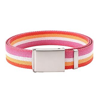 Women's Colorful Striped Canvas Belt with Silver Buckle