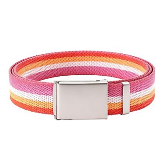 Women's Colorful Striped Canvas Belt with Silver Buckle