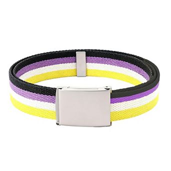Women's Colorful Striped Canvas Belt with Silver Buckle