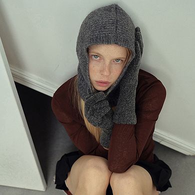 Women's Ribbed Knit Balaclava Hood with Soft Cozy Texture