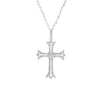 PRIMROSE Cubic Zirconia Cross Pendant Cable Chain Necklace