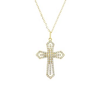 PRIMROSE 14k Gold Cubic Zirconia Cross Pendant Necklace