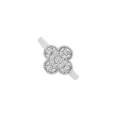 PRIMROSE Silver Plated Cubic Zirconia Clover Pinky Ring