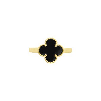 PRIMROSE 14k Gold Plated Acrylic Onyx Clover Pinky Ring