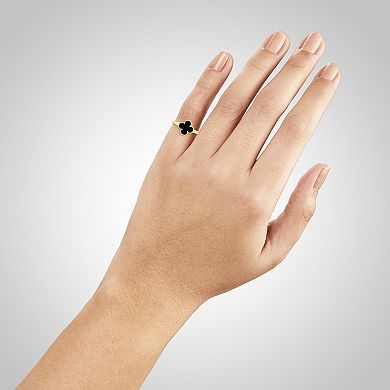 PRIMROSE 14k Gold Plated Acrylic Onyx Clover Pinky Ring