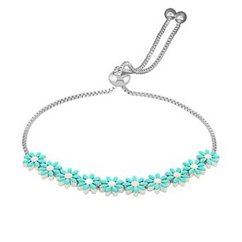 Brilliance Fine Silver Plated Adjustable Enamel Flower Bracelet